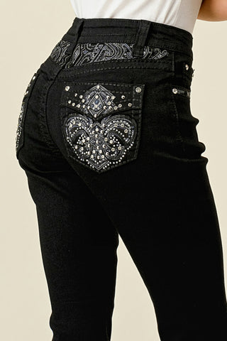 Westfield Eagle Women's Black Embroidered Flare Jeans