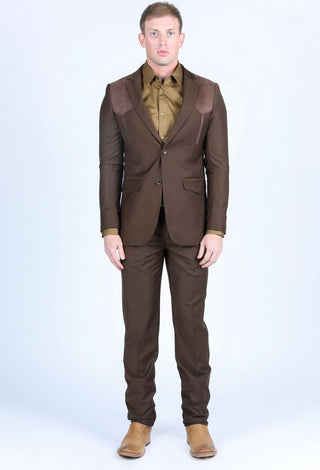 Platini Men's Western Suit with Suede Yokes and Elbow Patches - Dark Brown