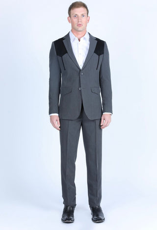 Platini Men's Western Suit with Suede Yokes and Elbow Patches - Charcoal