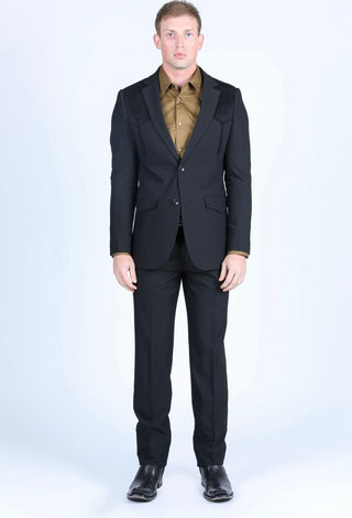 Platini Men's Western Suit with Suede Yokes and Elbow Patches - Black
