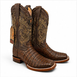 Los Altos Women's Caiman Belly Wide Square Toe Cowboy Boots - Brown