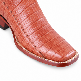 Los Altos Cognac Caiman Belly Wide Square Toe Boots