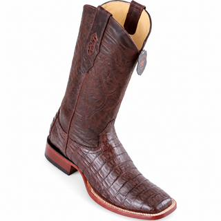 Los Altos Brown Caiman Belly Wide Square Toe Boots