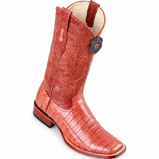Los Altos Cognac Caiman Belly Wide Square Toe Boots