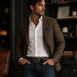 El General Exotic Ostrich Leg Western Belt - Brown