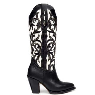 Side view of Rio Grande Isabela black and white embroidered western boot
