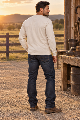 Wolverine men’s Stone Color classic long sleeve pocket T-shirt 