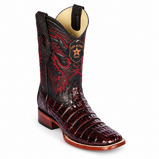 Los Altos Black Cherry Caiman Belly Wide Square Toe Boots