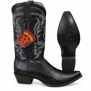 Los Altos Ostrich Leg Snip Toe Cowboy Boots- Black