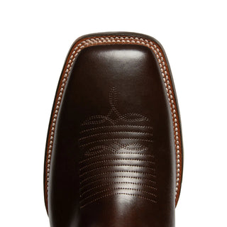 Close up of Rio Grande City square toe leather cowboy boot