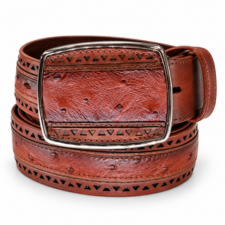 Los Altos Ostrich Laser Belt with Square Buckle - Faded Cognac