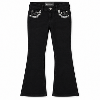 Centenario girls black premium modern slim bootcut western jeans with embellished sequins front pockets and sequin-style details