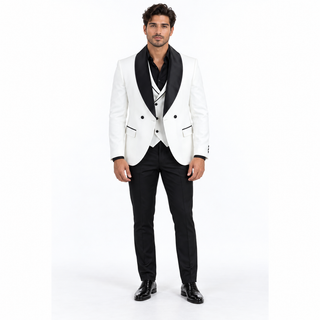 Platini Men's Fashion Blazer & Vest - White/ Black