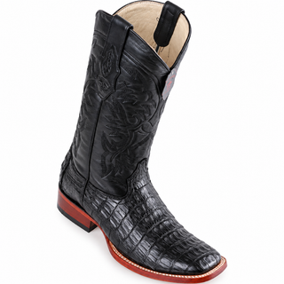 Los Altos Black Caiman Belly Wide Square Toe Boots (pieced vamp)