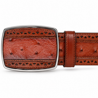 Los Altos Ostrich Laser Belt with Square Buckle - Faded Cognac