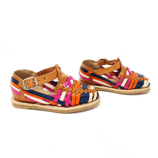 "Amelia" Girl's Colorful Huaraches - Honey / Multicolor