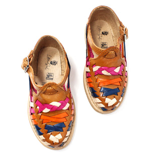"Amelia" Girl's Colorful Huaraches - Honey / Multicolor