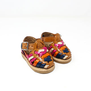 "Amelia" Girl's Colorful Huaraches - Honey / Multicolor