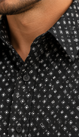 Lamasini Men's Geometric Print Long Sleeve Western Shirt - Black