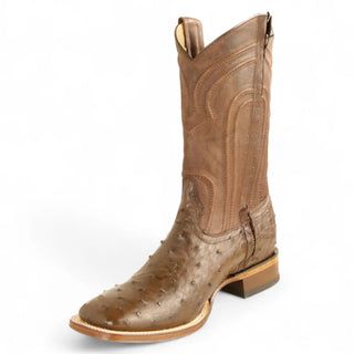Los Altos Rodeo Ostrich Square Toe Zippered Cowboy Boot - Brown
