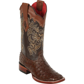 Los Altos Women's Ostrich Wide Square Toe Cowboy Boots - Brown