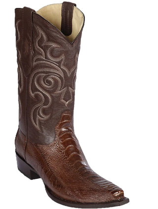 Los Altos Ostrich Leg Snip Toe Cowboy Boots- Brown