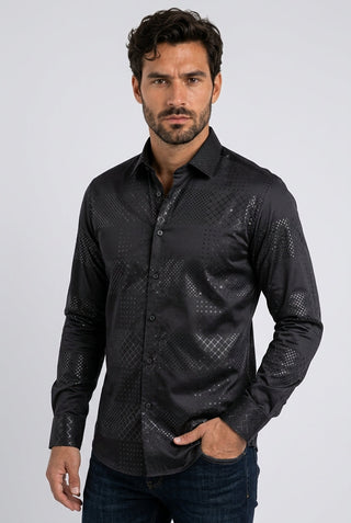 Men's Geometric Fashion Foil Shirt - Black