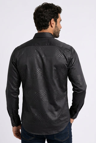 Men's Geometric Fashion Foil Shirt - Black
