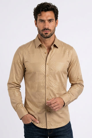 Men's Geometric Fashion Foil Shirt - Khaki