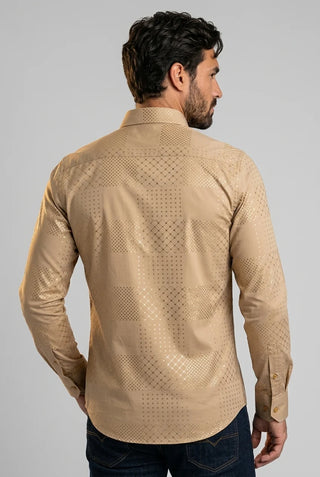 Men's Geometric Fashion Foil Shirt - Khaki