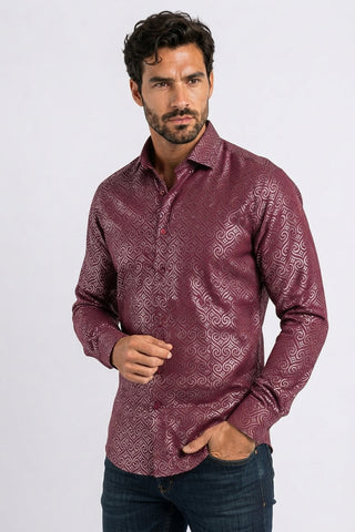 Men's Swirl Fashion Foil Shirt - Burgundy