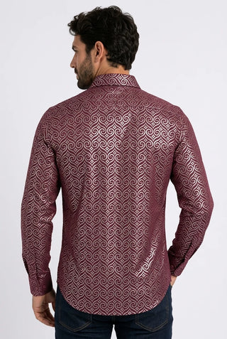 Men's Swirl Fashion Foil Shirt - Burgundy