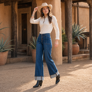 Vintage Mid-rise Tummy Control Relaxed Flare Center Seam Dark Wash Jeans