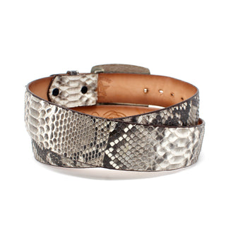 Genuine python leather belt with silver rectangular buckle – Western style accessory