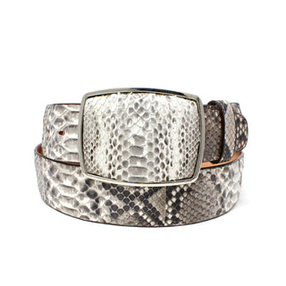 Silver-gray python leather belt rolled with natural snakeskin texture – genuine Python Western belt