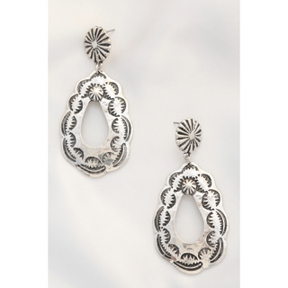 Western Silver Tone Tear Drop Concho Earrings