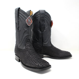 King Exotic Python Wide Square Toe Cowboy Boot - Black