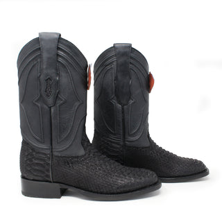 King Exotic Python Wide Square Toe Cowboy Boot - Black