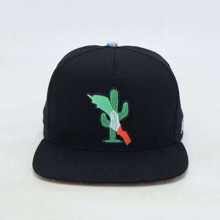 VBR Baja California black snapback cap front view with cactus and Baja California design