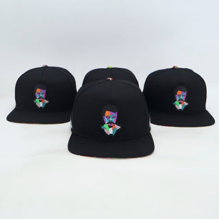 VBR Modelos Emiliano Zapata black snapback cap front view with colorful portrait patch