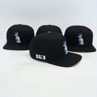 VBR Sonora Los Yakis black snapback cap with colorful Yaqui deer dancer graphic