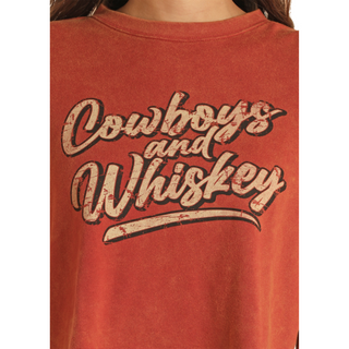 Rock & Roll Denim Cowboys & Whiskey Cropped Pullover Sweater
