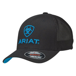 Ariat Black with Turquoise Logo Mesh Side Trucker Hat