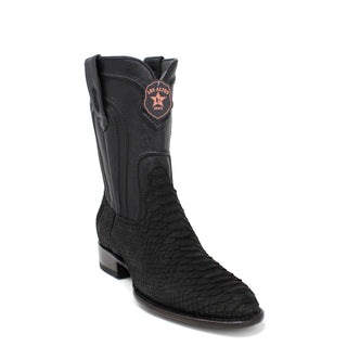 Single Los Altos Men’s Genuine Python Roper  Boot in Black featuring round toe and sleek handcrafted finish.