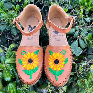 "Marisol" Women's Embroidered Sunflower Huarache - Honey
