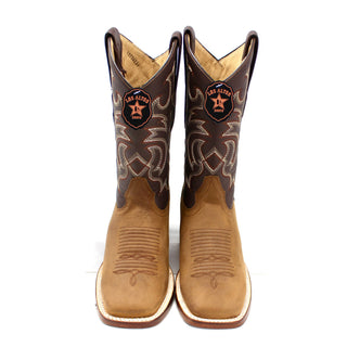 Front view of Los Altos Men’s Western Boots in Tan Brown showing two-tone shaft and square toe design.
