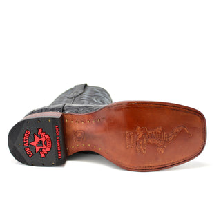 Bottom view of Los Altos Caiman Belly Boot showing leather sole with embossed gator logo.
