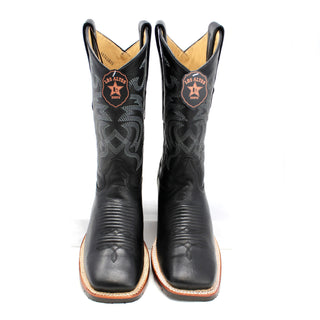 Front view of Los Altos Men’s Western Boots in black with detailed shaft stitching.