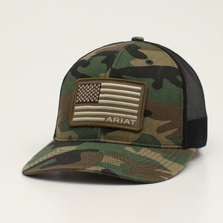 Ariat Camo USA Flag Patch Trucker Hat