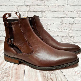 Men's Leather Chelsea Boot w/ Side Buckles - Café